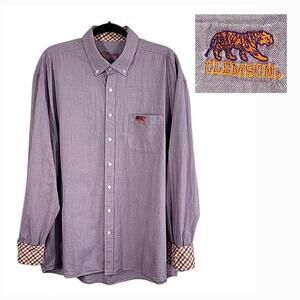 Clemson Tigers Long Sleeve Button Down Shirt Men's XXL 45-46 Purple Check Cuffs